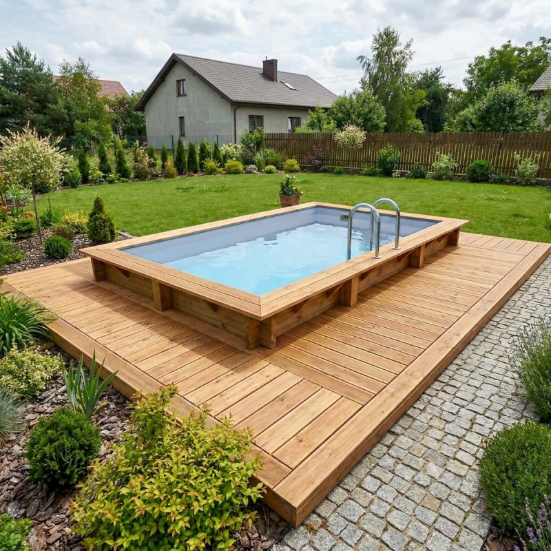 Piscina in legno AQUA 4.65 x 2.85 - H.1.24 m, grigio, con supporti da cementare