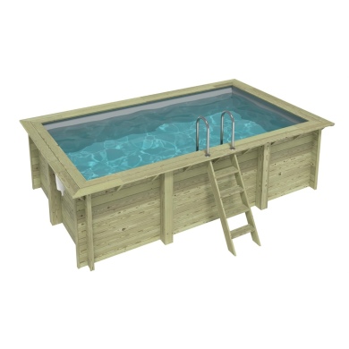 Piscina in legno AQUA 4.65 x 2.85 - H.1.24 m, grigio, con supporti fissati al calcestruzzo