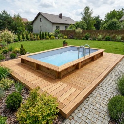 Piscina in legno AQUA 4.65 x 2.85 - H.1.24 m, grigio, Su telaio - senza cementazione