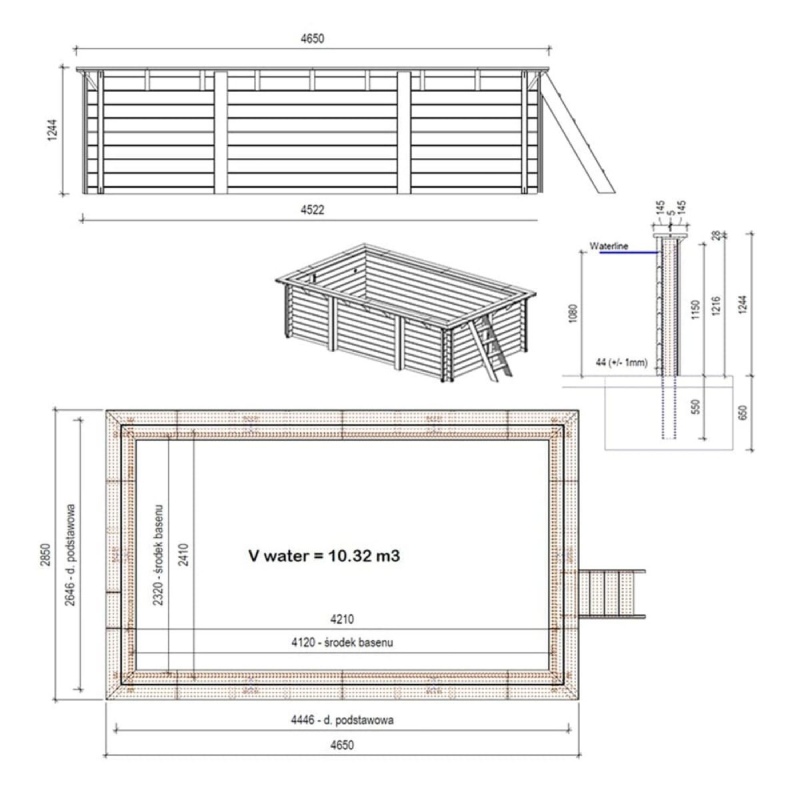 Piscina in legno AQUA 4.65 x 2.85 - H.1.24 m, grigio, Su telaio - senza cementazione