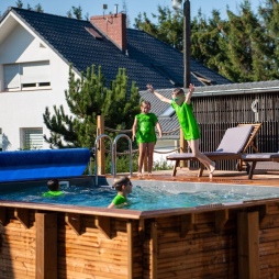 Piscina in legno AQUA 4.65 x 2.85 - H.1.24 m, sabbia, Su telaio - senza cementazione