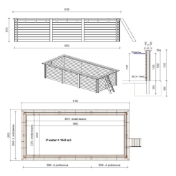 Piscina in legno AQUA 6.1 x 2.85 - H.1.31 m, grigio, con supporti da cementare