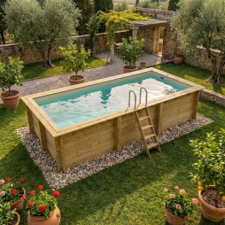 Piscina in legno AQUA 6.1 x 2.85 - H.1.31 m, sabbia, con supporti fissati al calcestruzzo