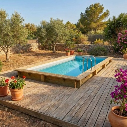 Piscina in legno AQUA 6.1 x 2.85 - H.1.31 m, grigio, Su telaio - senza cementazione