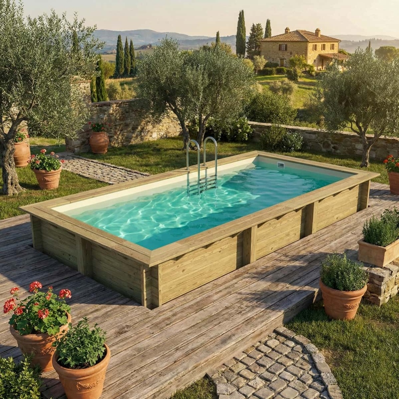 Piscina in legno AQUA 6.1 x 2.85 - H.1.31 m, sabbia, Su telaio - senza cementazione