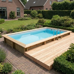 Piscina in legno AQUA 7 x 3.75 - H.1.45 m, grigio, con supporti da cementare