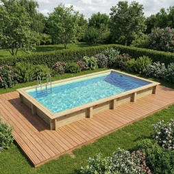 Piscina in legno AQUA 7 x 3.75 - H.1.45 m, sabbia, con supporti da cementare