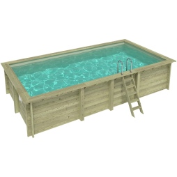 Piscina in legno AQUA 7 x 3.75 - H.1.45 m, sabbia, con supporti fissati al calcestruzzo