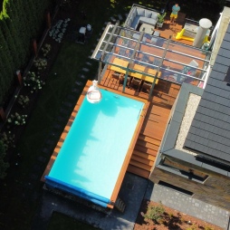 Piscina in legno AQUA 7 x 3.75 - H.1.45 m, sabbia, Su telaio - senza cementazione