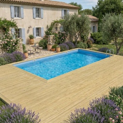 Piscina in legno AQUA 10.2 x 5.2 - H.1.45 m, azzurro chiaro, con supporti da cementare