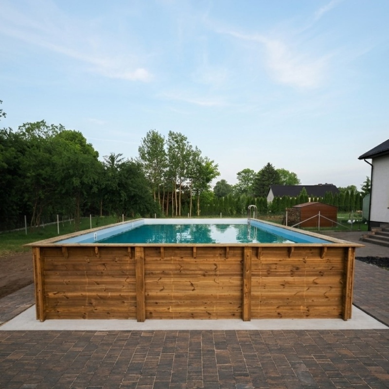 Piscina in legno AQUA 10.2 x 5.2 - H.1.45 m, azzurro chiaro, con supporti da cementare