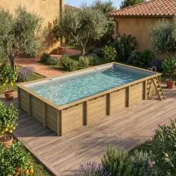 Piscina in legno AQUA 10.2 x 5.2 - H.1.45 m, grigio, con supporti da cementare