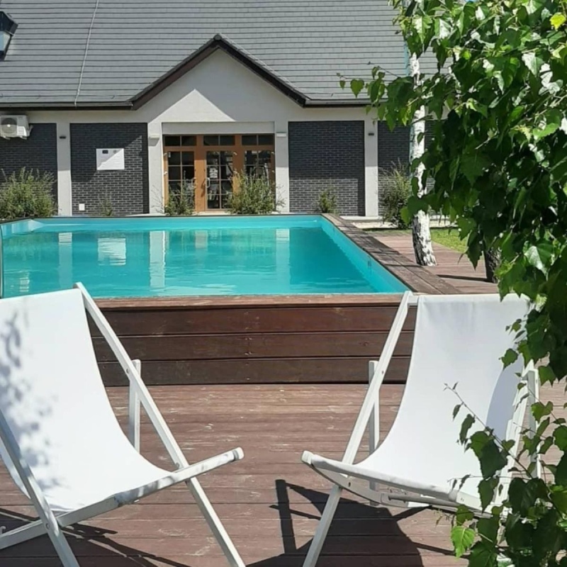 Piscina in legno AQUA 10.2 x 5.2 - H.1.45 m, grigio, con supporti da cementare