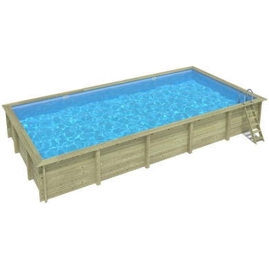 Piscina in legno AQUA 10.2 x 5.2 - H.1.45 m, azzurro chiaro, con supporti fissati al calcestruzzo