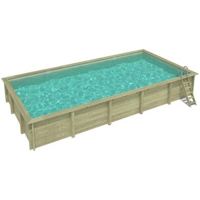 Piscina in legno AQUA 10.2 x 5.2 - H.1.45 m, sabbia, con supporti fissati al calcestruzzo