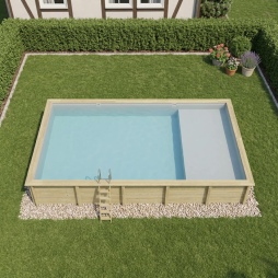 Piscina in legno AQUA 10.2 x 5.2 – H.1.45 m con spiaggia, grigio, con supporti da cementare