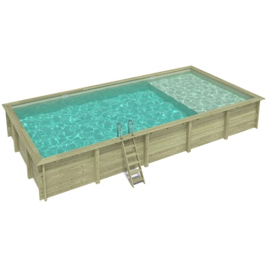 Piscina in legno AQUA 10.2 x 5.2 – H.1.45 m con spiaggia, sabbia, con supporti da cementare