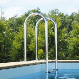 Piscina in legno AQUA 10.2 x 5.2 – H.1.45 m con spiaggia, grigio, Su telaio - senza cementazione