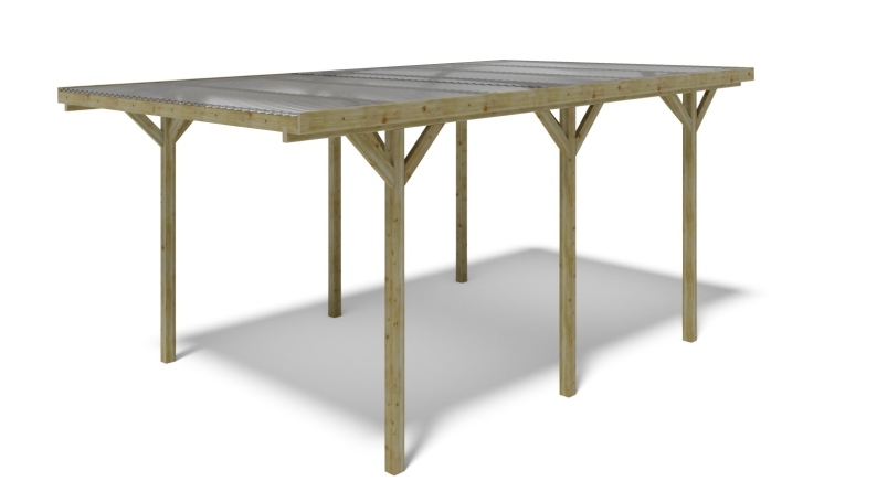 Tettoia posto auto coperto in legno 3.04x5.12 m - 15.57 m2 - copertura PVC  