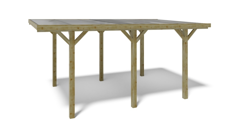 Tettoia posto auto coperto in legno 3.04x5.12 m - 15.56 m2 - copertura PVC  