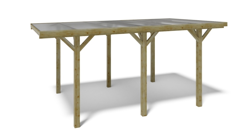 Tettoia posto auto coperto in legno 3.04x5.12 m - 15.56 m2 - copertura PVC  