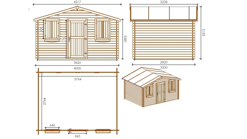 Casetta da giardino in legno - 12m2 - 4x3m - 28mm - colore: naturale