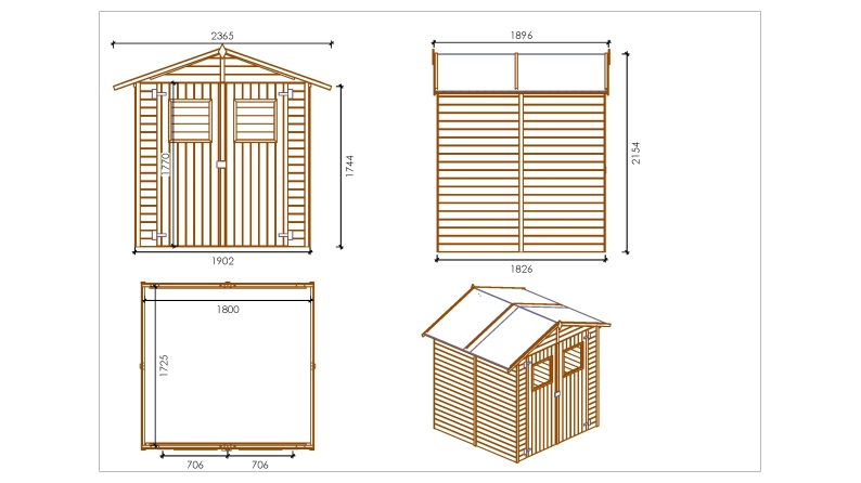 Casetta da giardino in legno 3.46 m2 - 1.9x1.82 m - 12.5 mm - Impregnata