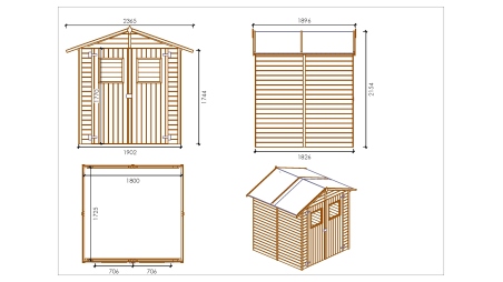 Casetta da giardino in legno 3.46 m2 - 1.9x1.82 m - 12.5 mm - Impregnata