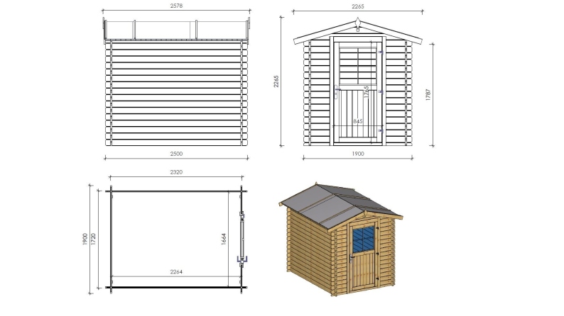 Casetta da giardino in legno - 4.75m2 - 1.9x2.5m - 28mm - colore: naturale