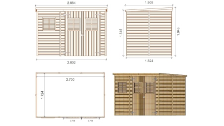 Casetta da giardino in legno 4.86 m2 - 2.7x1.8 m - 12.5 mm