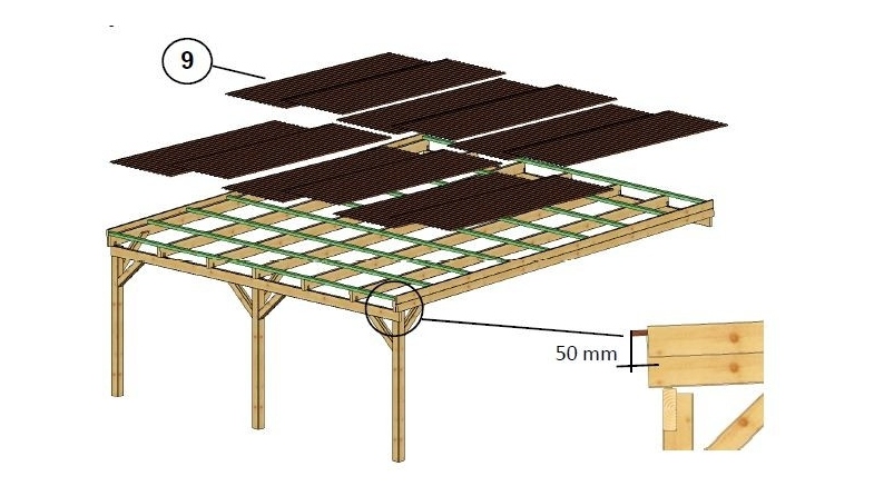Tettoia posto auto coperto in legno 5.8x5.06 m - 29 m2 - copertura PVC  