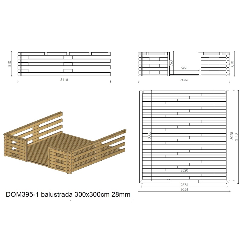 Veranda - m2 - 3m x 3m - impregnata - colore: 