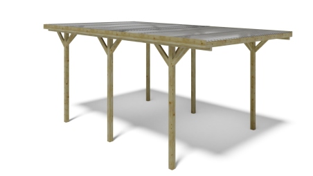 Tettoia posto auto coperto in legno 3.04x5.12 m - 15.57 m2 - copertura con lastra in acciaio 