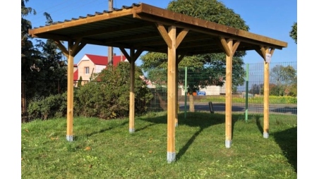 Tettoia posto auto coperto in legno 3.04x5.12 m - 15.57 m2 - copertura con lastra in acciaio 