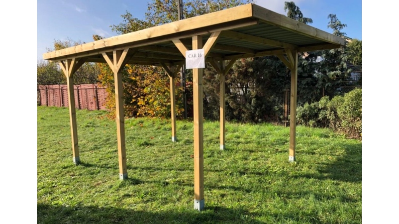 Tettoia posto auto coperto in legno 3.04x5.12 m - 15.57 m2 - copertura con lastra in acciaio 