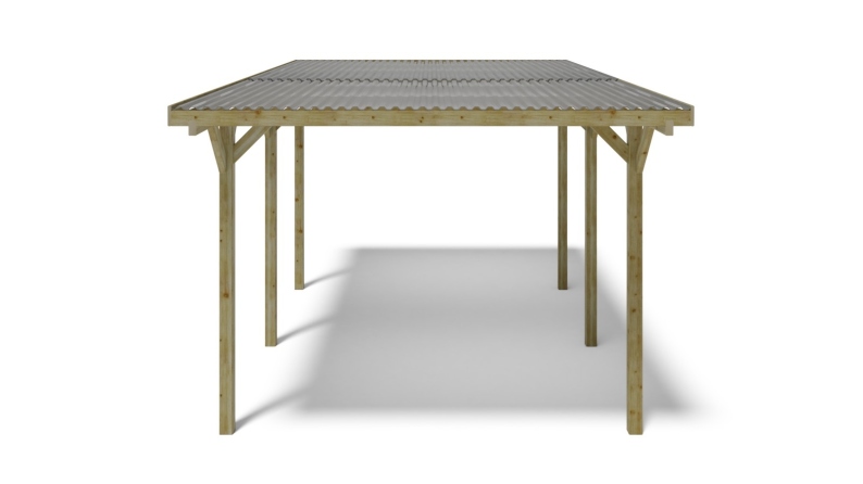 Tettoia posto auto coperto in legno 3.04x5.12 m - 15.57 m2 - copertura con lastra in acciaio 