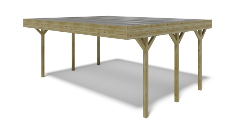 Tettoia posto auto coperto in legno 6.06x5.03 m - 30 m2 - copertura con lastra in acciaio 