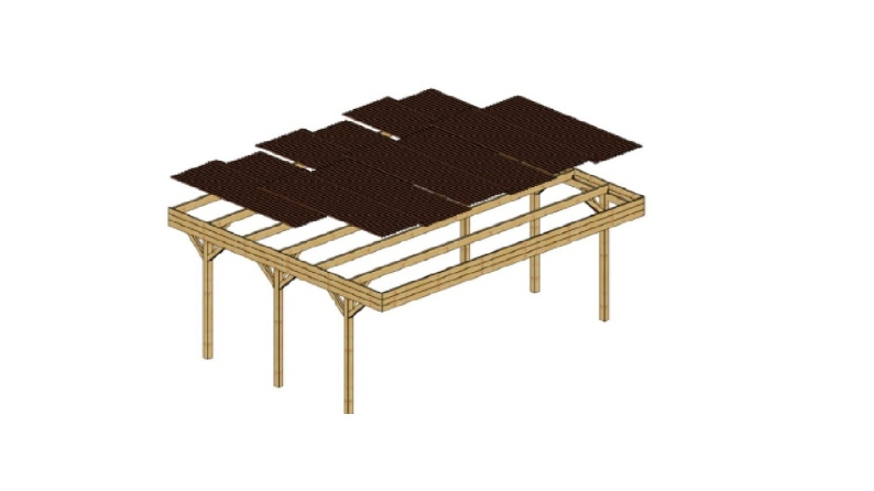 Tettoia posto auto coperto in legno 6.06x5.03 m - 30 m2 - copertura con lastra in acciaio 