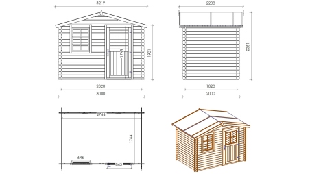 Casetta da giardino in legno - 6m2 - 3x2m - 28mm - colore: naturale