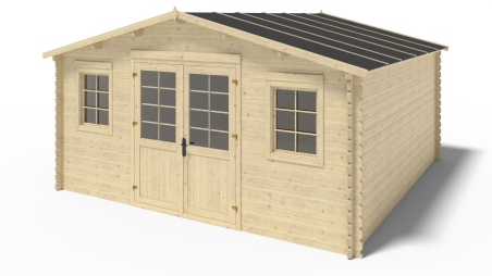 Casetta da giardino in legno con veranda e tettoia - 35m2 - 5x5m - 40mm - colore: naturale