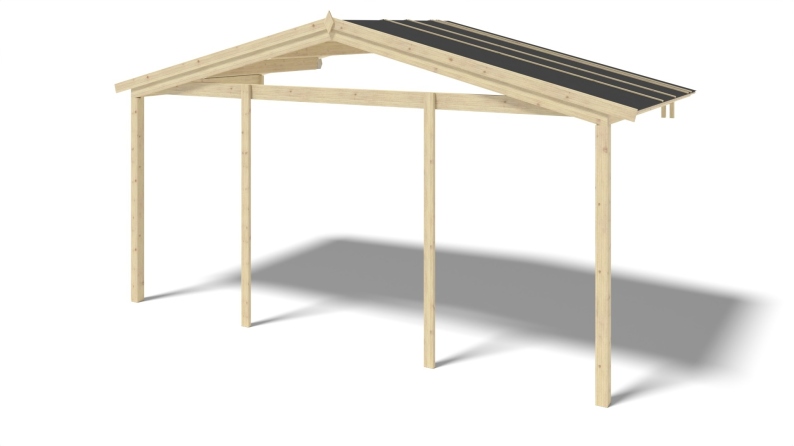 Casetta da giardino in legno con veranda e tettoia - 35m2 - 5x5m - 40mm - colore: naturale