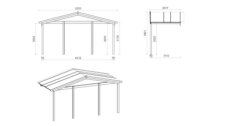 Casetta da giardino in legno con veranda e tettoia - 35m2 - 5x5m - 40mm - colore: naturale