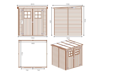 Casetta da giardino in legno 3.42 m2 - 1.9x1.8 m - 12.5 mm - Impregnata