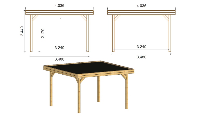Gazebo da giardino in legno pergola 4.04x4.04 m - Impregnata