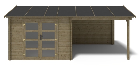 Casetta da giardino in legno - 17.4m2 - 5.79x3m - impregnata - 28mm - colore: verde