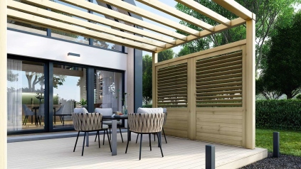 Recinto, pannello in legno con lamelle, set - impregnato in marrone