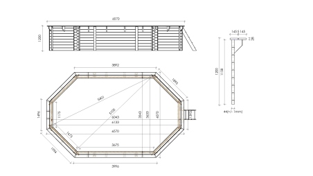 Piscina in legno 6.57x4.07 - H.1.2 m fissate su calcestruzzo esistente