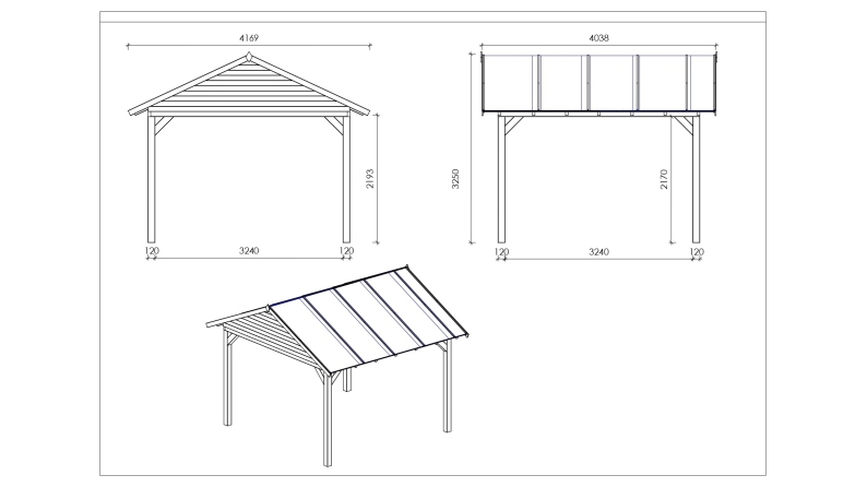 Gazebo da giardino in legno pergola 4.04x4.04 m con pannelli - Impregnata