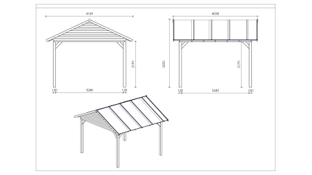 Gazebo da giardino in legno pergola 4.04x4.04 m con pannelli - Impregnata