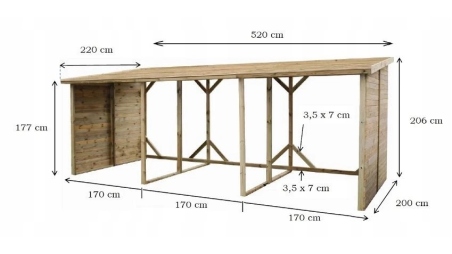 Capannone per legna 20 m3 - 5.2x2 m - H.2.06 m - Trattata